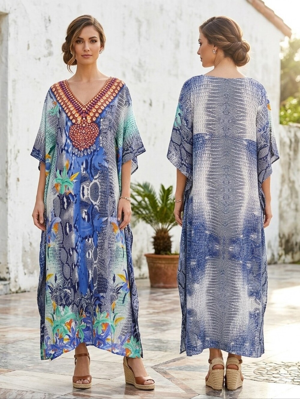 GOLD COAST WOMEN'S PRINTED‎ PYTHON & JEWELS  KAFTAN ONE SIZE FIT ALL